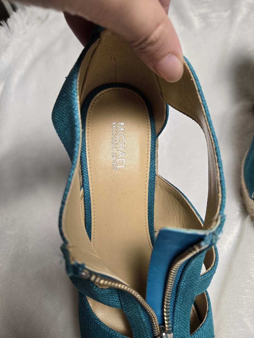 MICHAEL Michael Kors Teal Front-Zip Espadrille Wedge Sandals - Picture 2 of 6